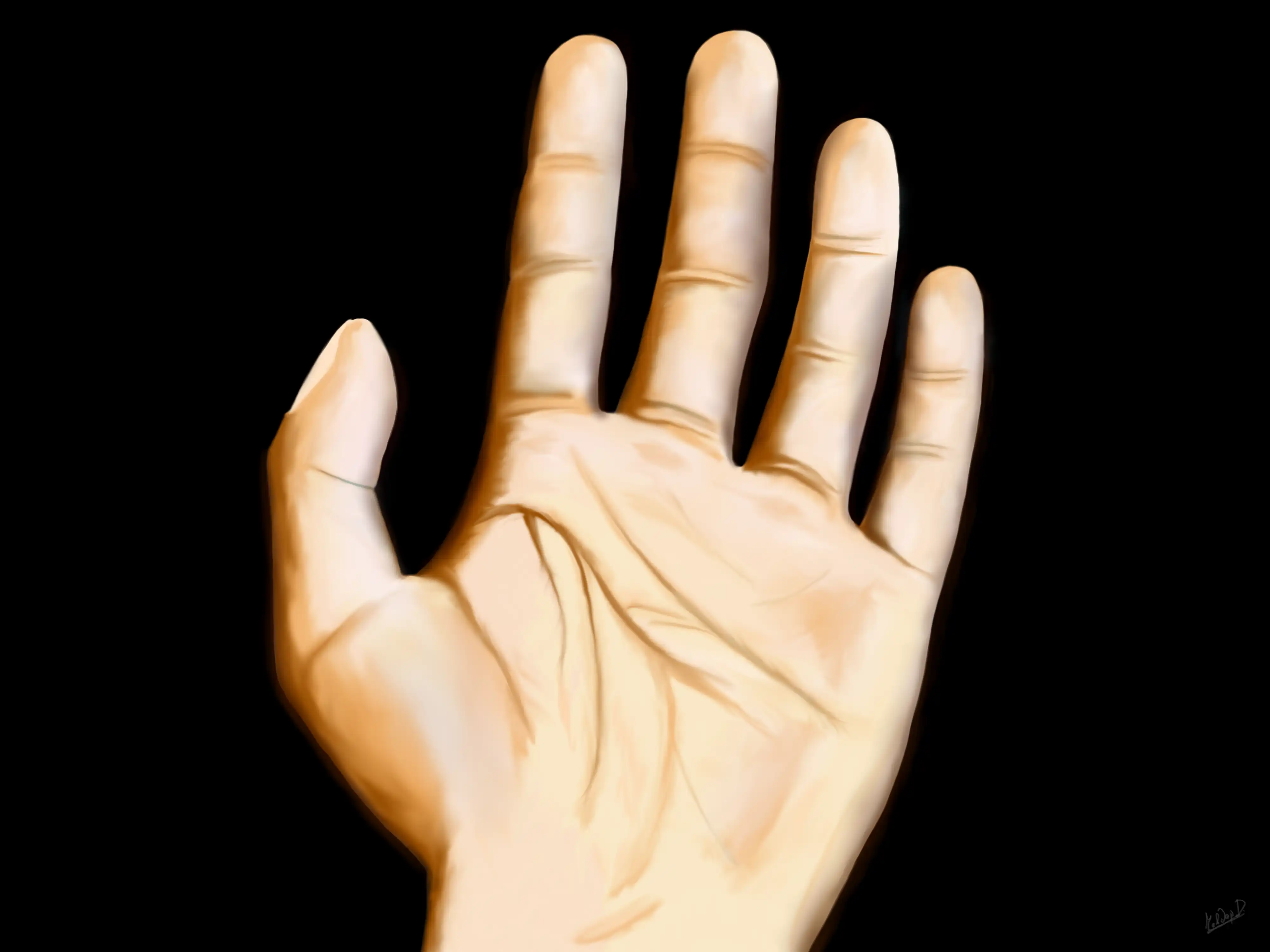Drawing of a hand and a levitating shiny crystal