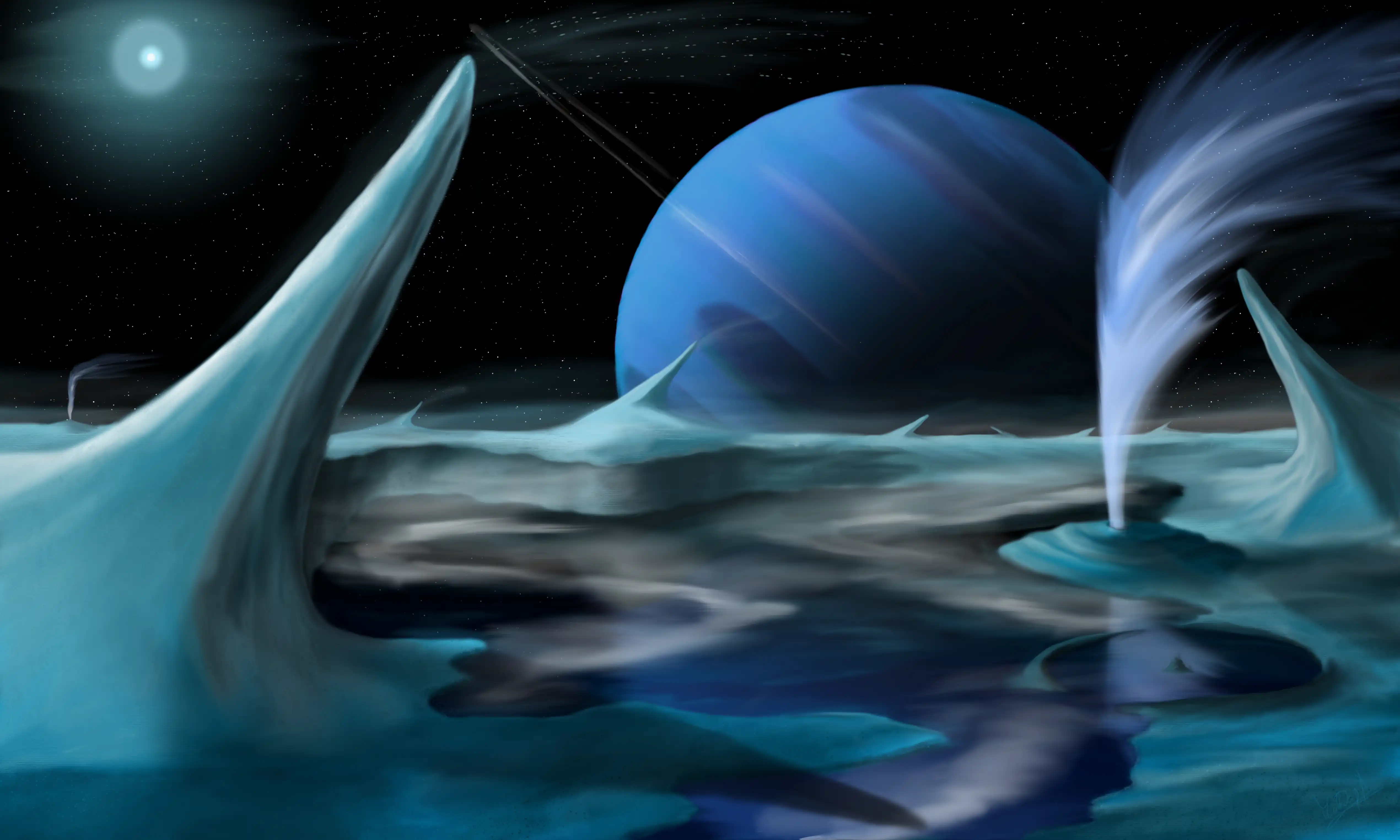 Drawing of Neptune as seen from Triton