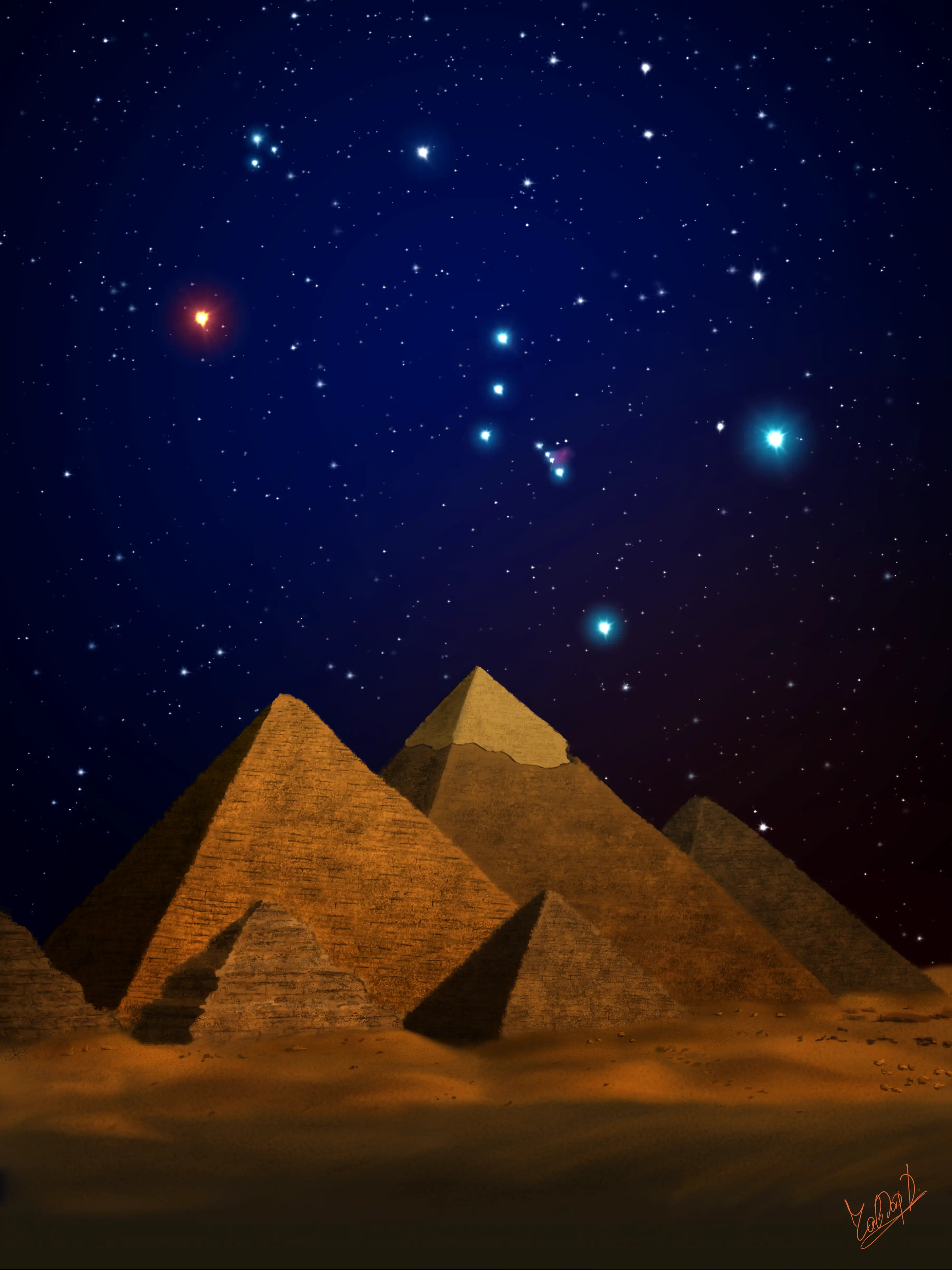 Orion the hunter rising over the Great Pyramides