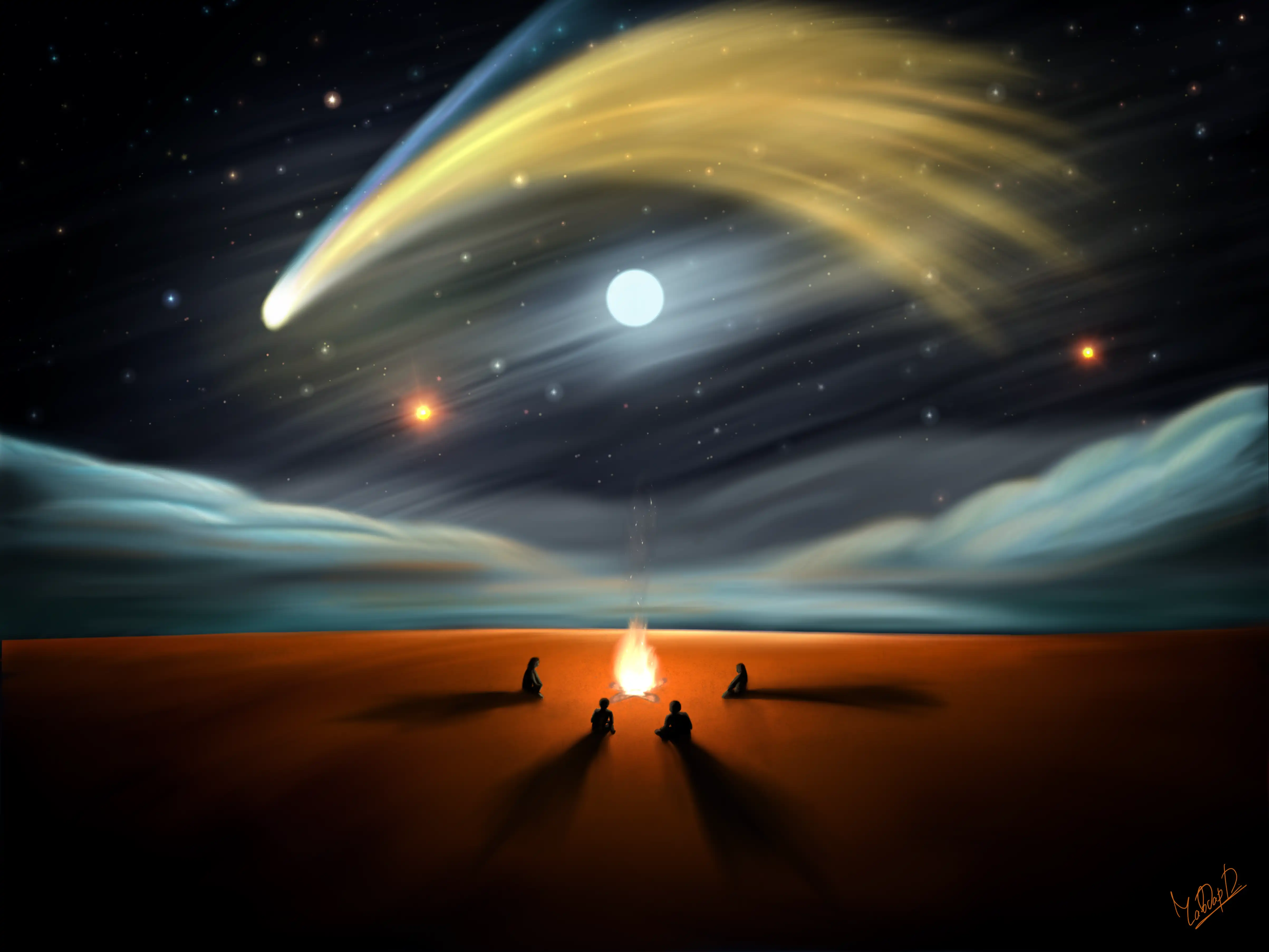 A comet in the night sky, digital drawing