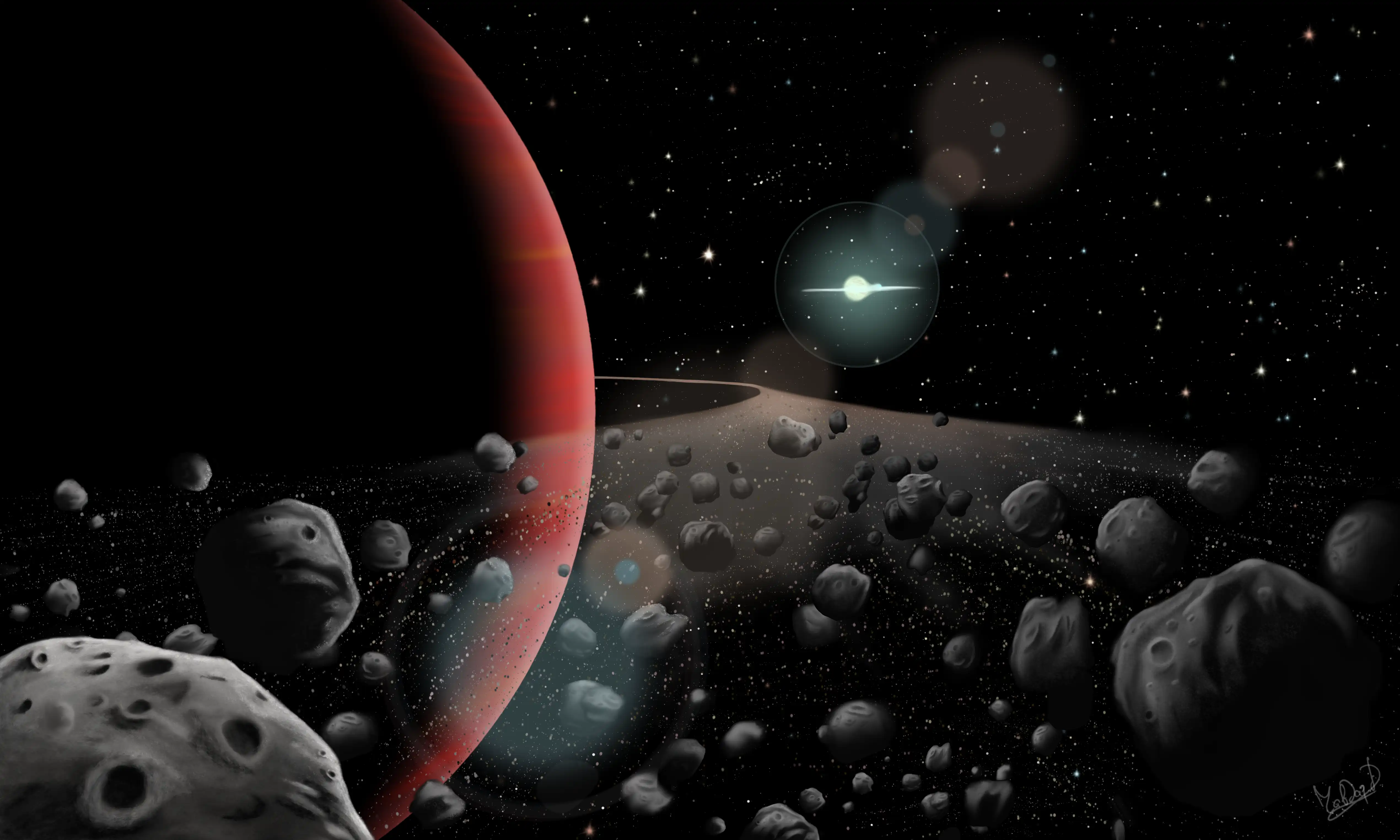 Drawing of a red gas giant planet